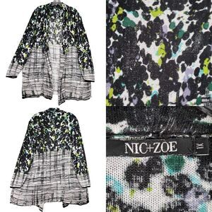 Nic + Zoe Sweater Cardigan Plus Size 1X Open Front Black Geometric Stretch Knit